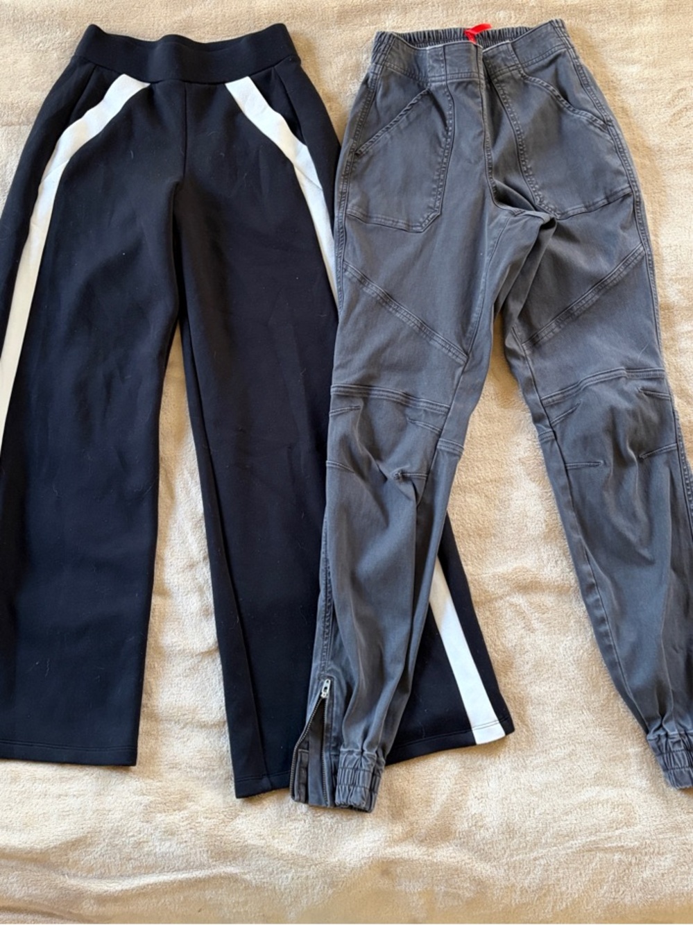 SPANX women Slim Straight sweats in Black,with white stripe, grey cargo pants